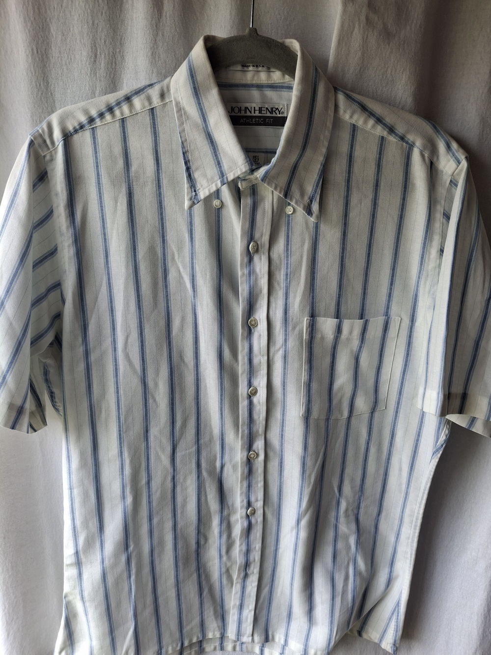 John Henry White and Blue Striped Short-Sleeve Button-Down Shirt